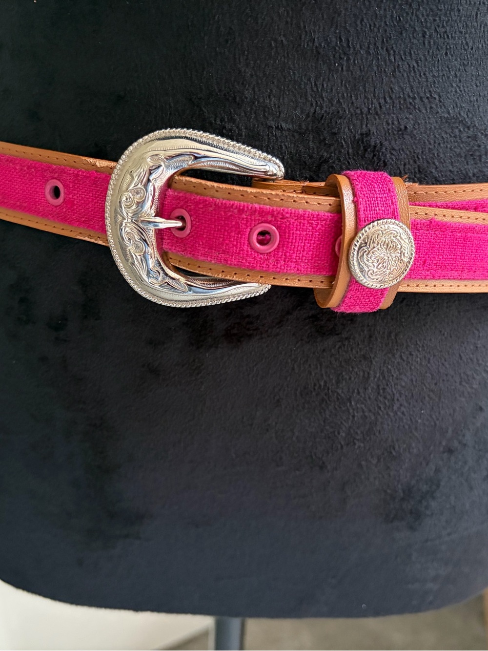 Women's Pink Western-Style Belt with Silver Buckle